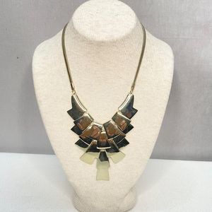 Bib Necklace Gold Tone Brutalist Tiered Plates